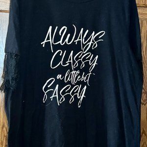 Lane Bryant Womens Black Plus Size 22/24 Always Classy Graphic T-Shirt Lace Trim